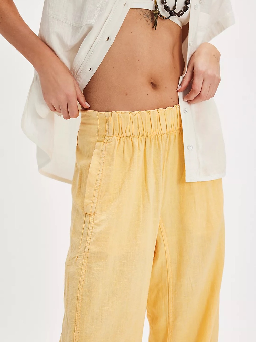 Free People Pull On Linen Pants - Butter Yellow